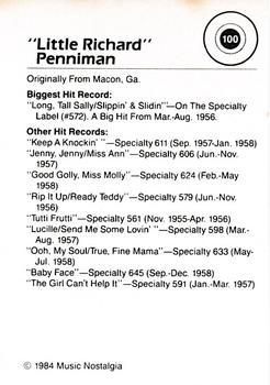 1984 Music Nostalgia Rock Greats Series 3 #100 Little Richard Back