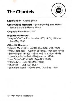 1984 Music Nostalgia Rock Greats Series 3 #119 The Chantels Back