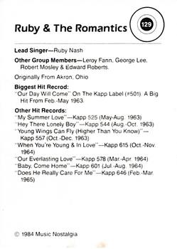 1984 Music Nostalgia Rock Greats Series 3 #129 Ruby & The Romantics Back
