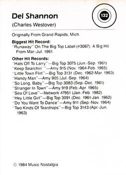 1984 Music Nostalgia Rock Greats Series 3 #132 Del Shannon Back