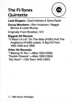 1985 Music Nostalgia Rock Greats Series 4 #170 The Fi-Tones Quintette Back