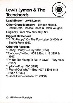 1985 Music Nostalgia Rock Greats Series 4 #172 Lewis Lymon & The Teenchords Back
