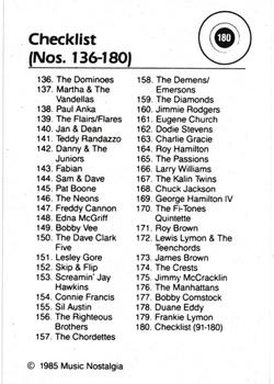 1985 Music Nostalgia Rock Greats Series 4 #180 Checklist 91-180 Back