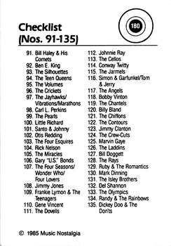1985 Music Nostalgia Rock Greats Series 4 #180 Checklist 91-180 Front