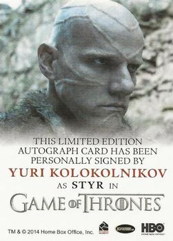 2018 Rittenhouse Game of Thrones Season 7 - Autographs Full Bleed #NNO Yuri Kolokolnikov Back