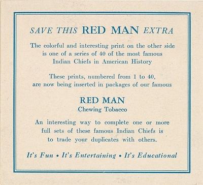 1954 Red Man American Indian Chiefs (T129) #1 White Swan Back