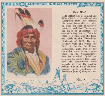 1954 Red Man American Indian Chiefs (T129) #8 Red Bird Front