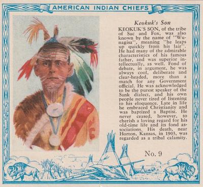 1954 Red Man American Indian Chiefs (T129) #9 Keokuk's Son Front
