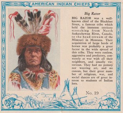 1954 Red Man American Indian Chiefs (T129) #19 Big Razor Front