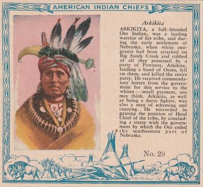 1954 Red Man American Indian Chiefs (T129) #20 Arkikita Front