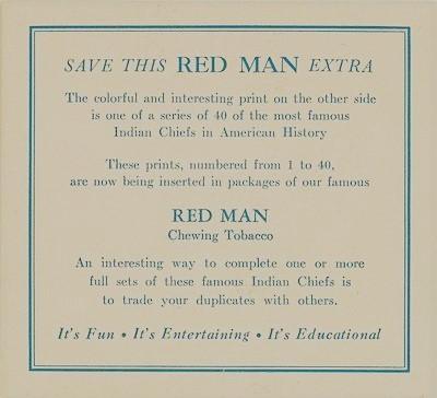 1954 Red Man American Indian Chiefs (T129) #25 True Eagle Back