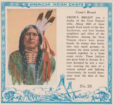 1954 Red Man American Indian Chiefs (T129) #26 Crow's Breast Front