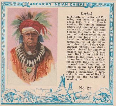 1954 Red Man American Indian Chiefs (T129) #27 Keokuk Front