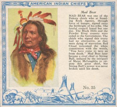 1954 Red Man American Indian Chiefs (T129) #35 Mad Bear Front