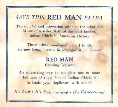 1954 Red Man American Indian Chiefs (T129) #36 Chief Joseph Back
