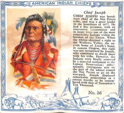 1954 Red Man American Indian Chiefs (T129) #36 Chief Joseph Front