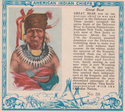 1954 Red Man American Indian Chiefs (T129) #38 Great Bear Front