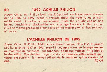 1959 Parkhurst Old Time Cars (V339-16) #40 1892 Achille Philion Back