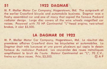 1959 Parkhurst Old Time Cars (V339-16) #51 1922 Dagmar Back