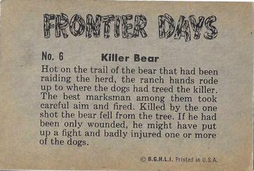 1956 Parkhurst Frontier Days (V339-5) #6 Killer Bear Back