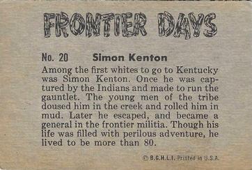 1956 Parkhurst Frontier Days (V339-5) #20 Simon Kenton Back