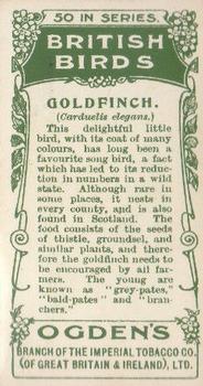 1905 Ogden's British Birds #7 Goldfinch Back