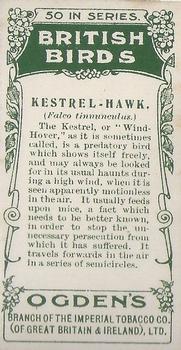 1905 Ogden's British Birds #20 Kestrel-Hawk Back