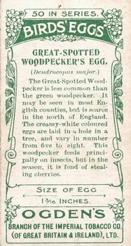 1908 Ogden's Cigarettes British Birds' Eggs #4 Spotted Woodpecker Back