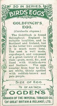 1908 Ogden's Cigarettes British Birds' Eggs #7 Goldfinch Back