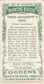 1908 Ogden's Cigarettes British Birds' Eggs #9 Tree Sparrow Back
