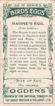 1908 Ogden's Cigarettes British Birds' Eggs #10 Magpie Back