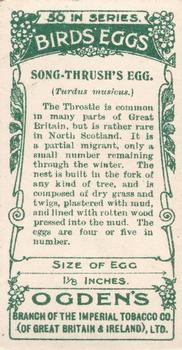 1908 Ogden's Cigarettes British Birds' Eggs #15 Song Thrush Back