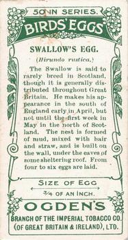 1908 Ogden's Cigarettes British Birds' Eggs #17 Swallow Back
