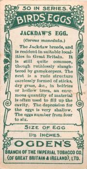 1908 Ogden's Cigarettes British Birds' Eggs #21 Jackdaw Back