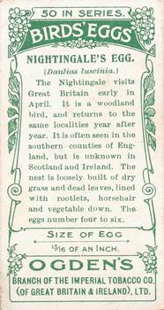 1908 Ogden's Cigarettes British Birds' Eggs #25 Nightingale Back