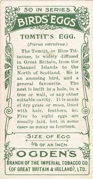 1908 Ogden's Cigarettes British Birds' Eggs #26 Tomtit Back