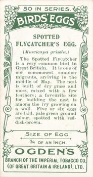 1908 Ogden's Cigarettes British Birds' Eggs #29 Spotted Flycatcher Back