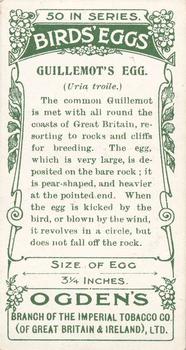 1908 Ogden's Cigarettes British Birds' Eggs #35 Guillemot Back