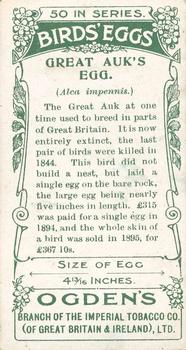 1908 Ogden's Cigarettes British Birds' Eggs #38 Great Auk Back