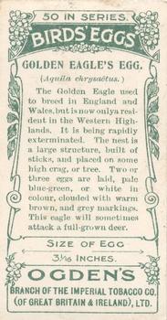 1908 Ogden's Cigarettes British Birds' Eggs #43 Golden Eagle Back