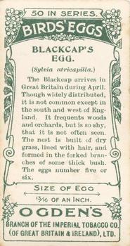 1908 Ogden's Cigarettes British Birds' Eggs #45 Blackcap Back