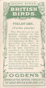 1909 Ogden's British Birds 2nd Series #51 Fieldfare Back