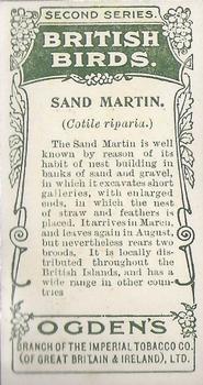 1909 Ogden's British Birds 2nd Series #65 Sand Martin Back
