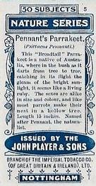 1909 Player's Nature Series #5 Pennant's Parrakeet Back