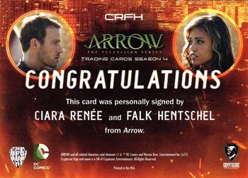 2017 Cryptozoic Arrow Season 4 - Dual Autographs #CRFH Ciara Renee / Falk Hentschel Back