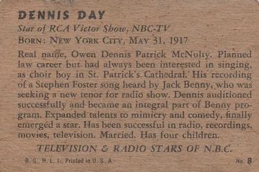 1952 Bowman Television and Radio Stars of NBC (R701-14) #8 Dennis Day Back