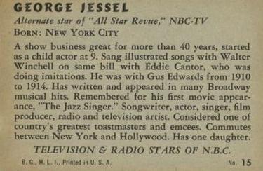 1952 Bowman Television and Radio Stars of NBC (R701-14) #15 George Jessel Back