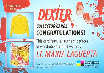 2009 Breygent Dexter Seasons 1 and 2 - Costumes #DC17 Lt. Maria LaGuerta Back