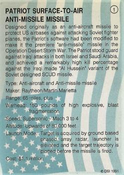 1991 DSI Desert Storm Weapons & Specifications #1 Patriot Surface-To-Air Anti-Missile Missile Back