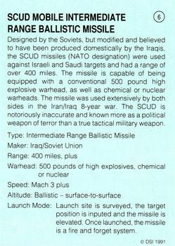 1991 DSI Desert Storm Weapons & Specifications #6 SCUD Mobile Intermediate Range Ballistic Missile Back